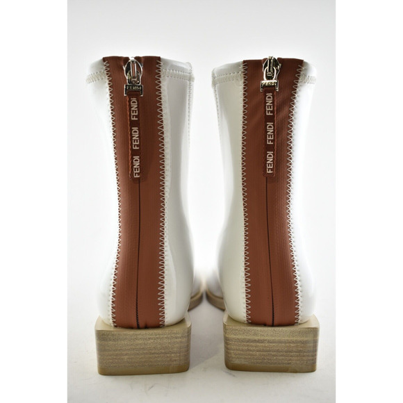 Fendi White Patent Neoprene Stretch Logo Sock Ankle Combat Chelsea Boot 39.5 - Picture 11 of 12